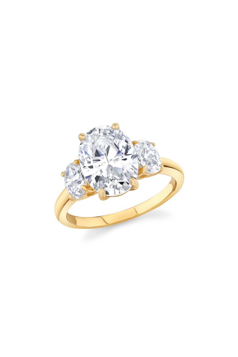 Cubic Zirconia Three-Stone Ring, Main, color, 18KT YELLOW GOLD / CLEAR STONE