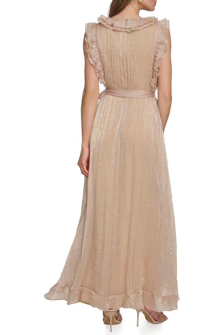 Sleeveless Ruffle Faux Wrap Dress, Alternate, color, SANDALWOOD