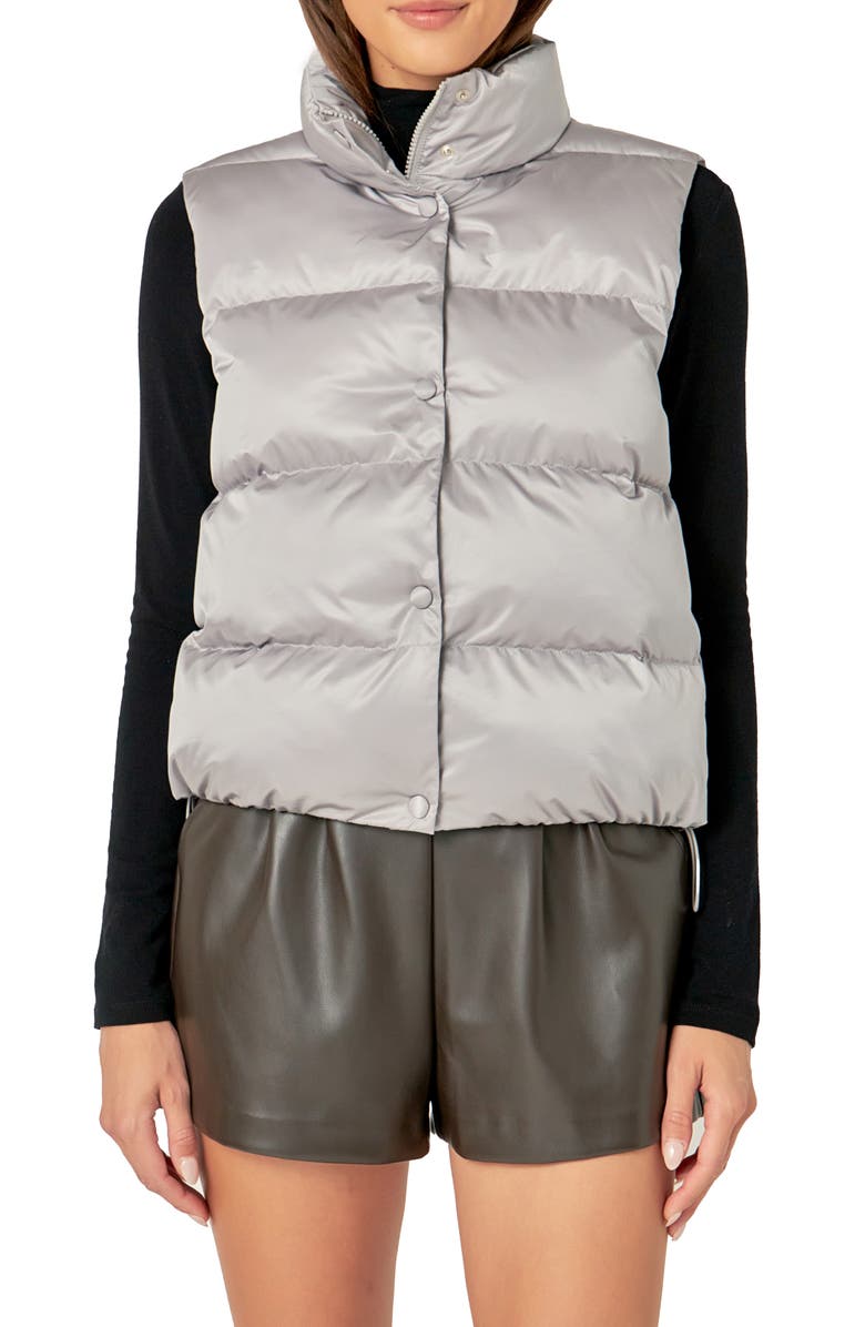 Endless Rose Cropped Puffer Vest, Main, color, Grey