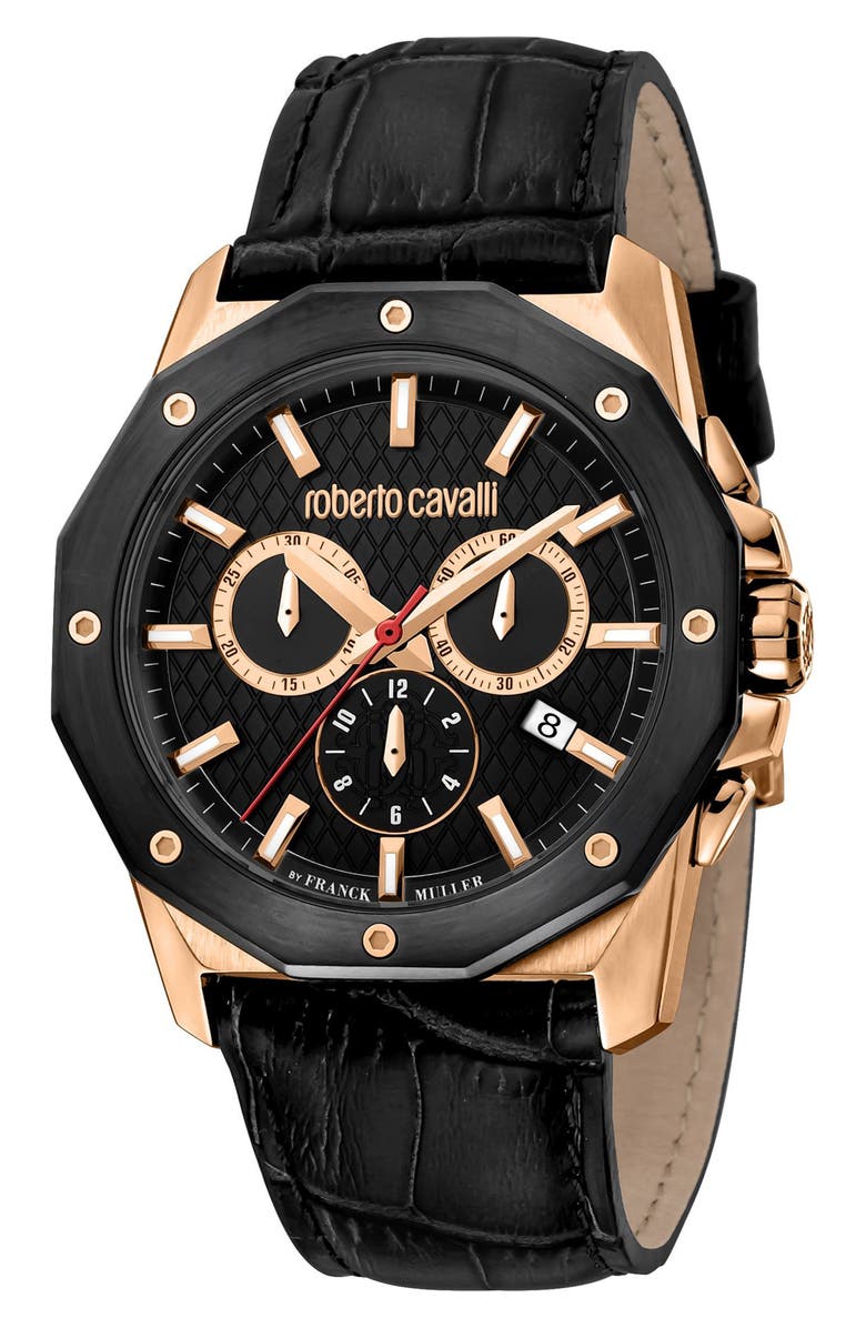 Roberto Cavalli by Franck Muller Embossed Leather Strap Watch, 42mm, Main, color,