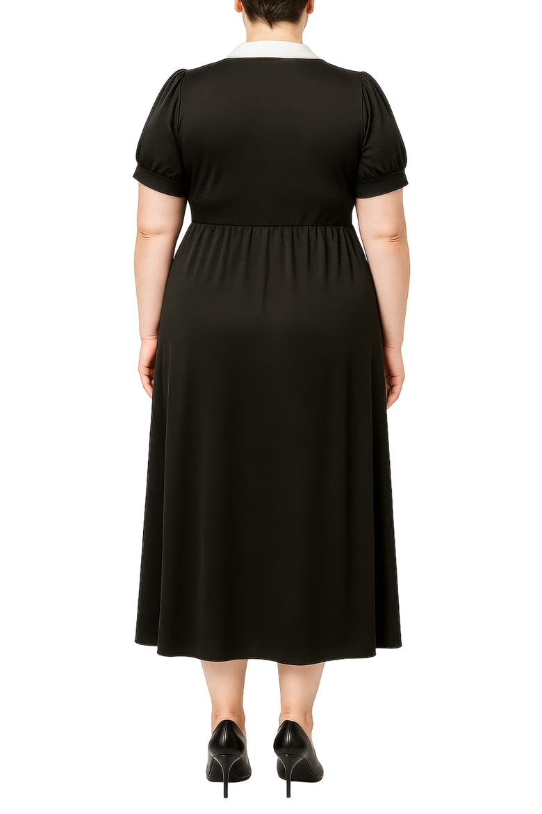 Contrast Collar Midi Dress, Alternate, color, BLACK