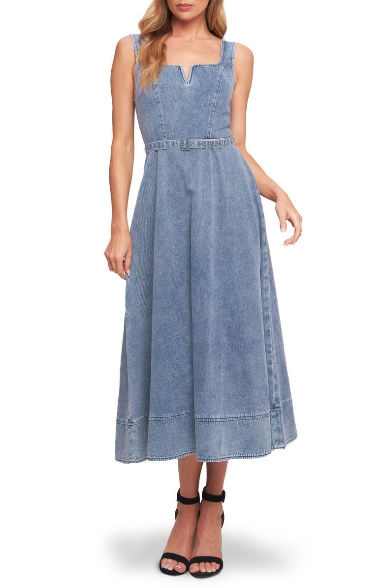 FLYING TOMATO Denim Midi Dress, Main, color, Acid Denim