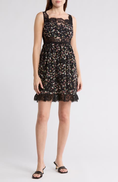 Floral Lace Trim Mini Dress
