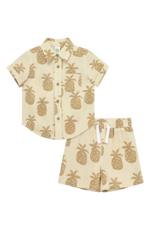 Pineapple Short Sleeve Button-Up Shirt & Shorts Set (Baby)