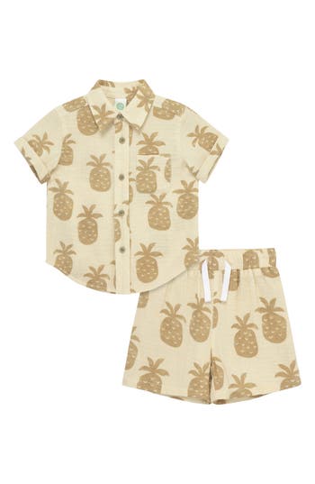Little Me Pineapple Short Sleeve Button-up Shirt & Shorts Set