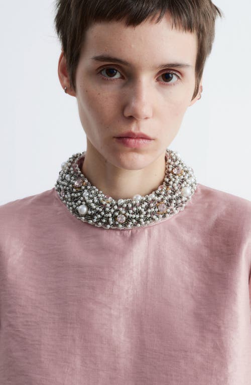 & Other Stories Faux Pearl & Rhinestone Collar Boxy Top In Pink