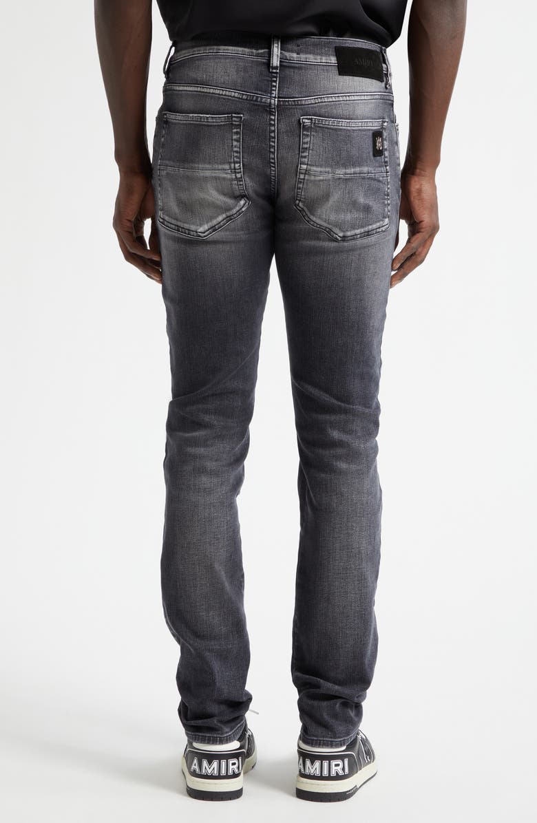 AMIRI Snake Thrasher Ripped & Repaired Stretch Denim Skinny Jeans, Alternate, color, Storm Black