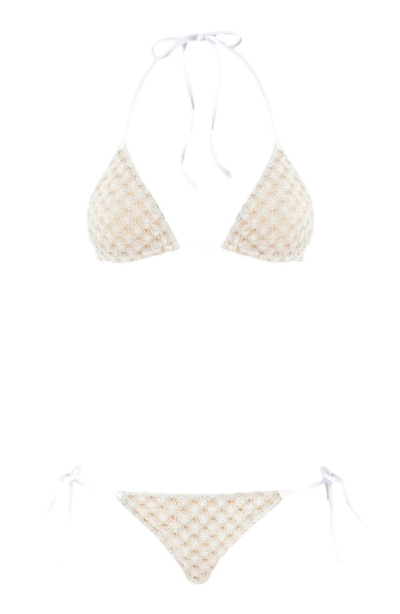 Missoni Triangle Bikini In Lamé Viscose With Raschel Workmanship, Alternate, color, White