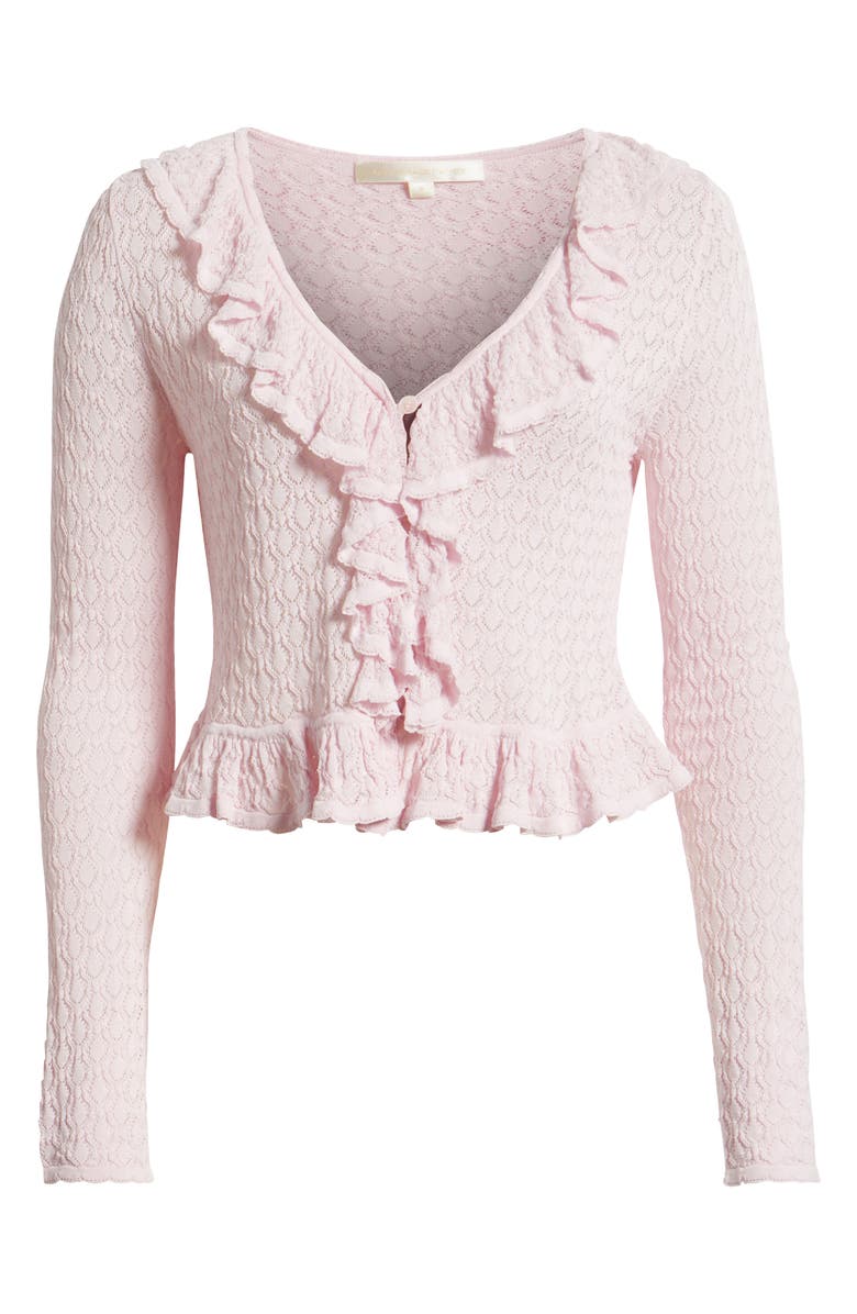 LoveShackFancy Nilah Ruffle Pointelle Cardigan, Alternate, color, Lotus Petal