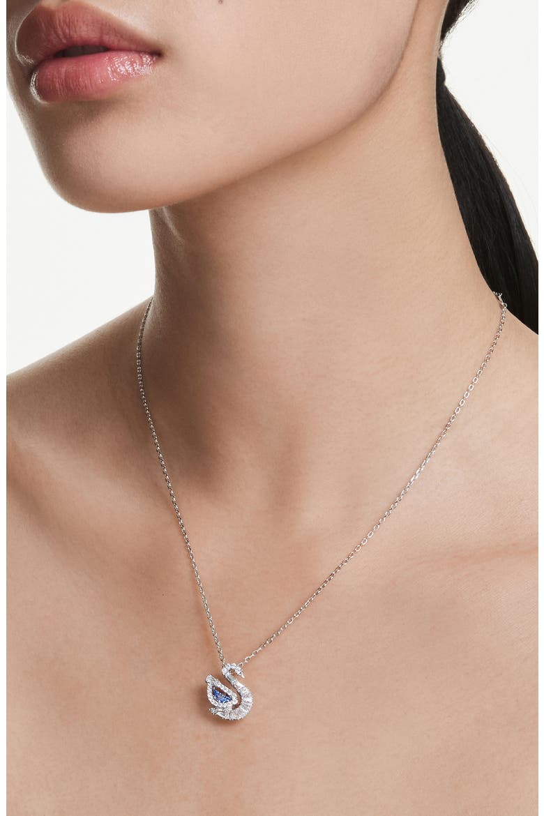 Crystal Swan Pendant Necklace, Alternate, color, SILVER/ BLUE