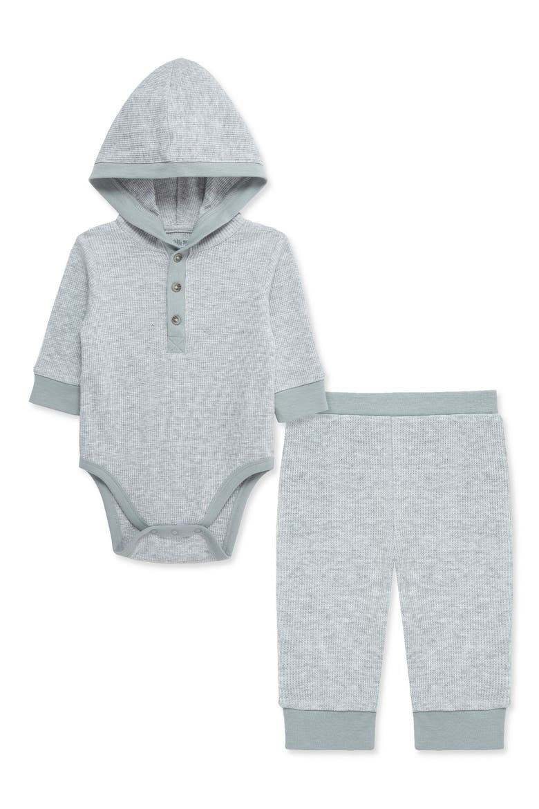 Waffle Knit Bodysuit & Pants Set, Main, color, HEATHER GRAY