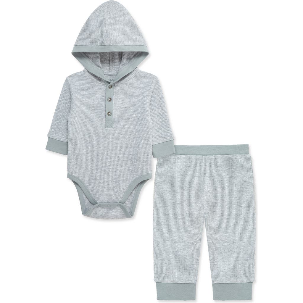 Little Me Waffle Knit Bodysuit & Pants Set In Gray