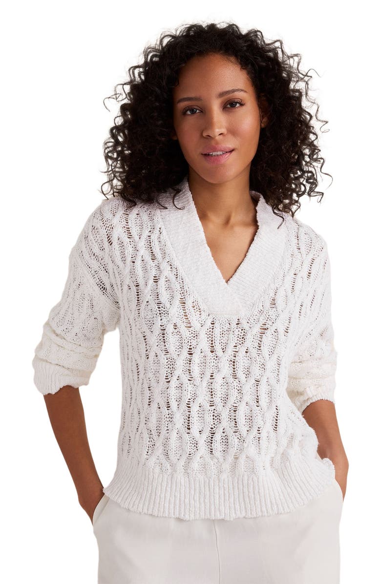 Haven Well Within Slubby Cotton Linen V-Neck Sweater, Main, color, White