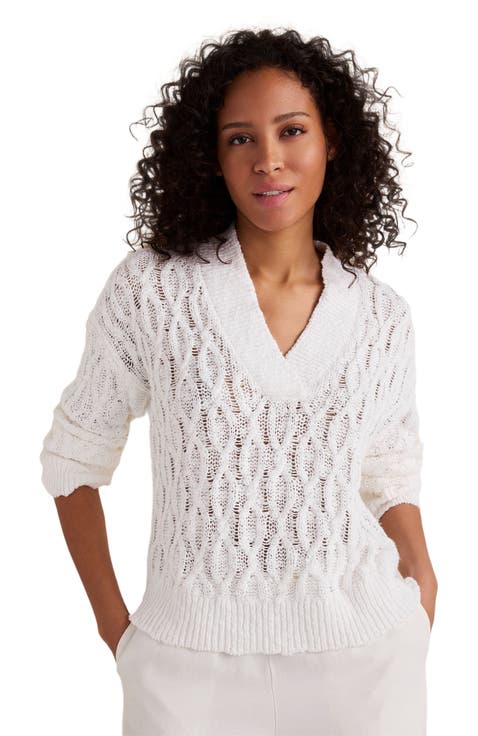 Slubby Cotton Linen V-Neck Sweater