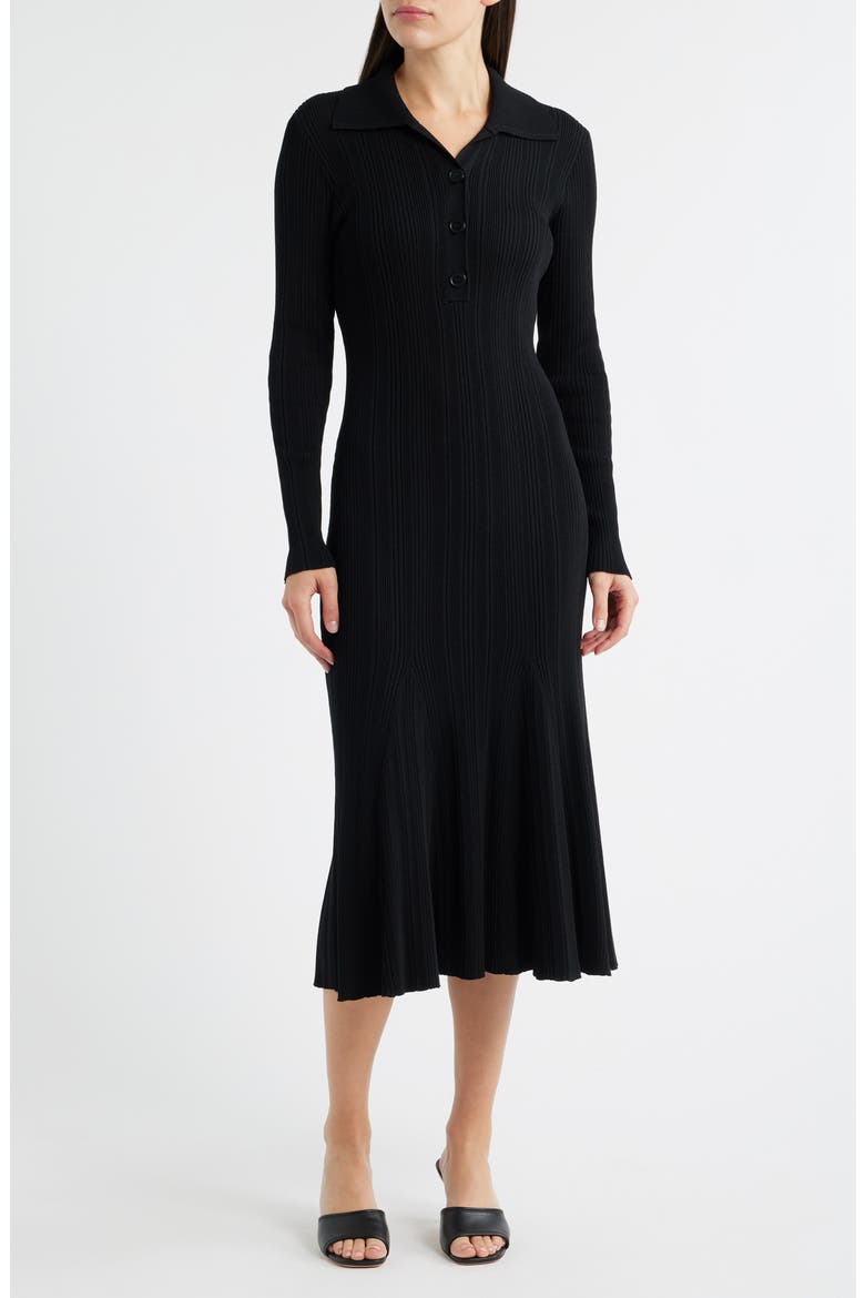 Variegated Rib Long Sleeve Midi Sweater Dress, Main, color, BLACK