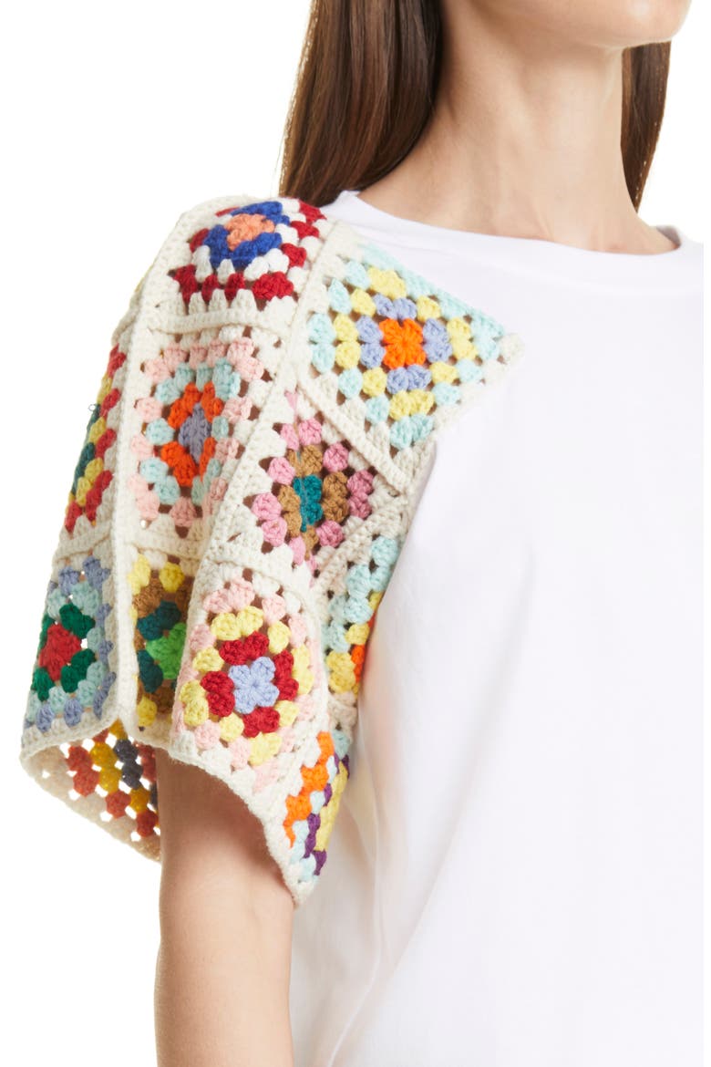 Sea Gabriela Crochet Sleeve T-Shirt, Alternate, color, MULTI