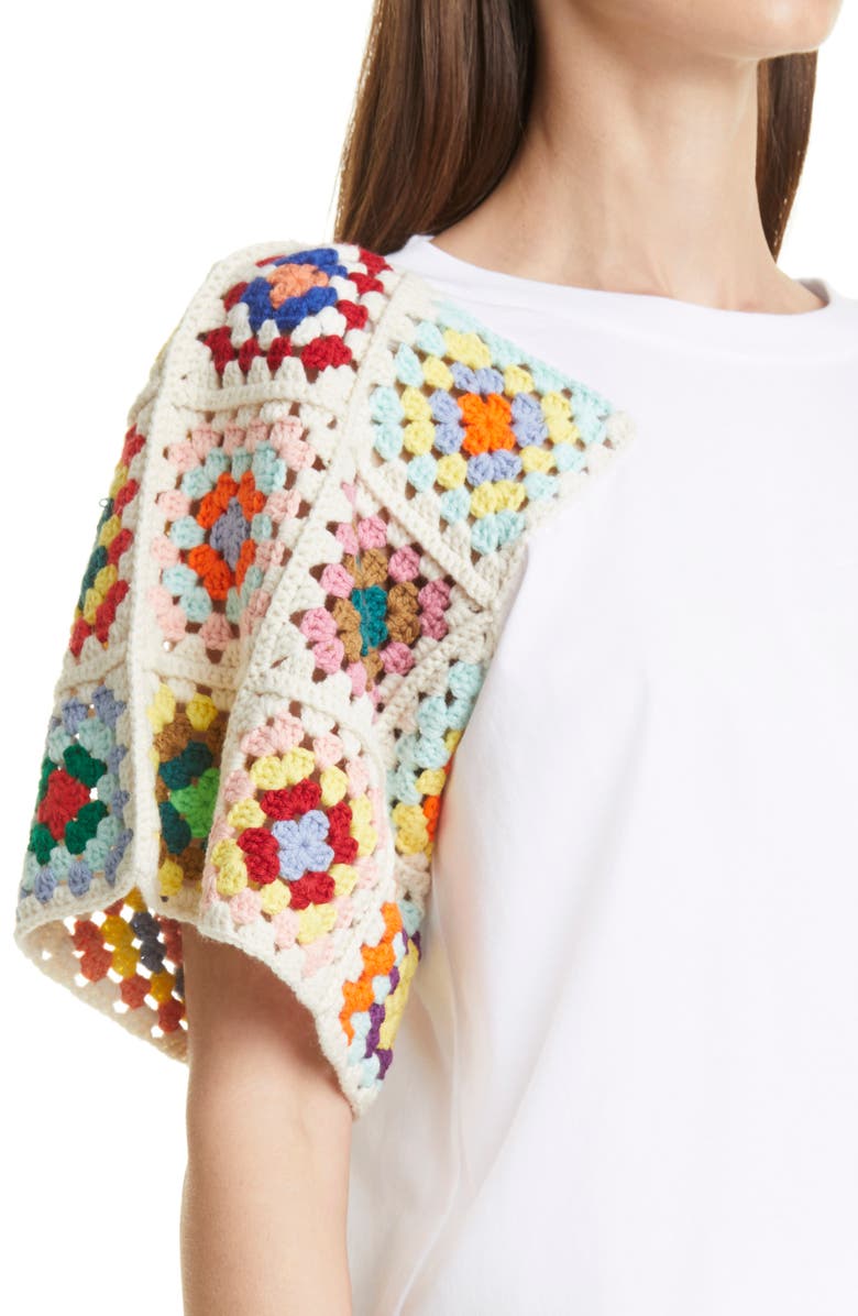 Sea Gabriela Crochet Sleeve T-Shirt, Alternate, color,