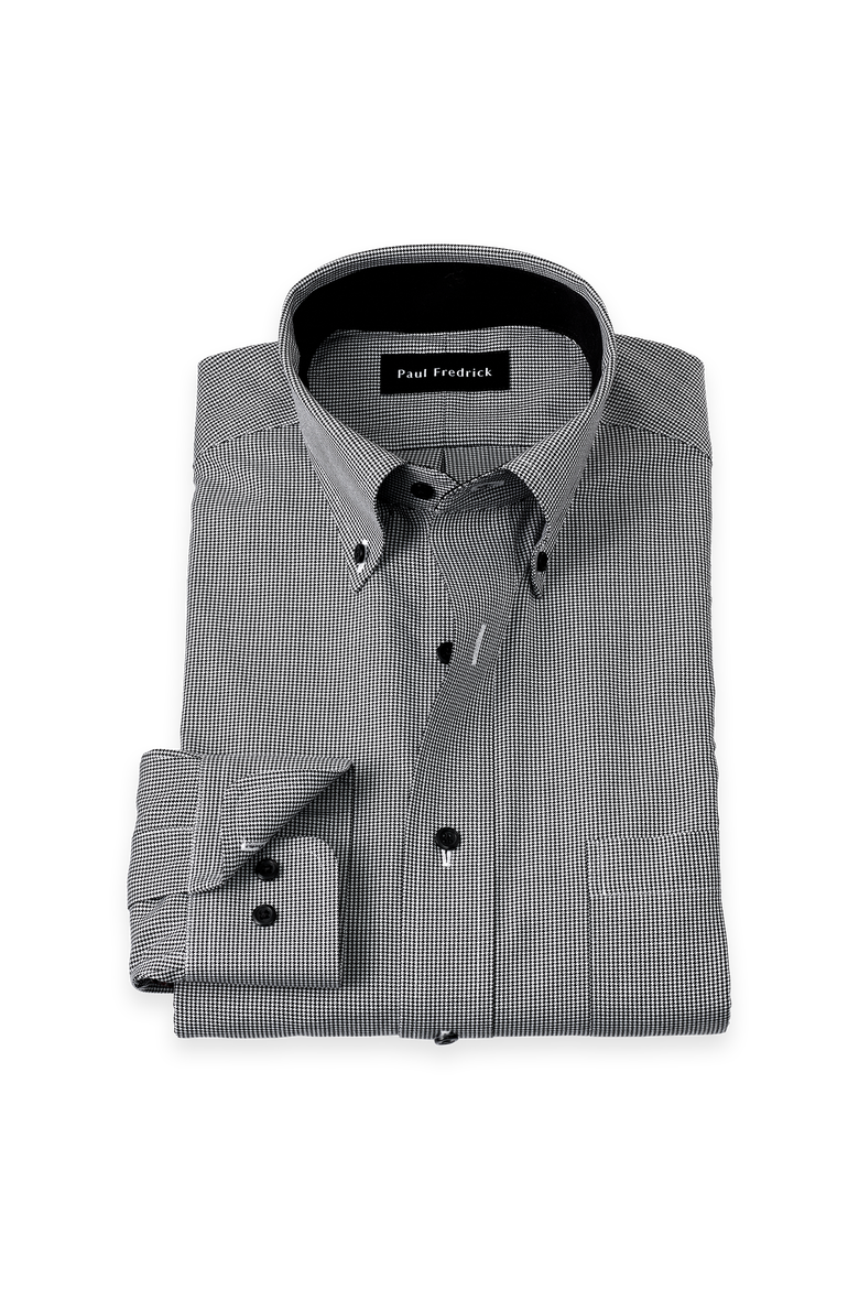 Cotton Buttondown Collar Twill Slim Contrast Trim Button Cuff Long Sleeve Shirt, Main, color, Black