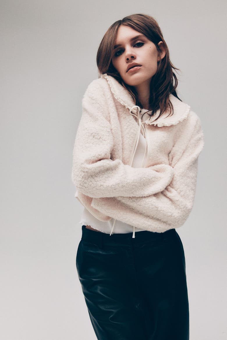 Collared Bouclé Cardigan, Alternate, color, Cream