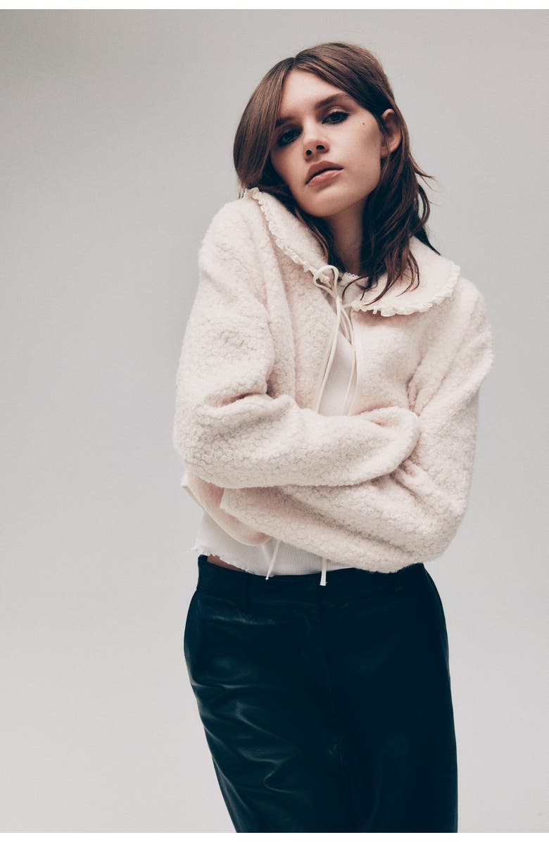 H&M Collared Bouclé Cardigan, Alternate, color, Cream