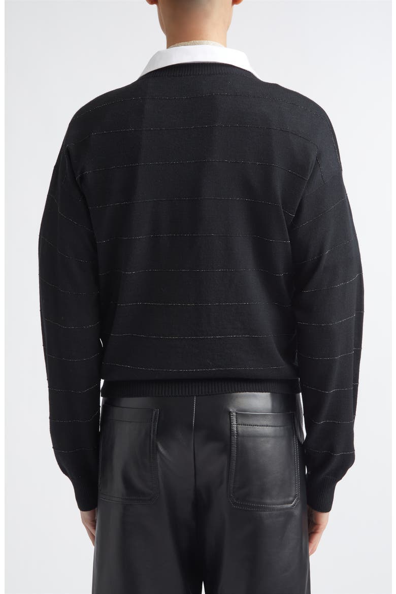Metallic Stripe Wool V-Neck Sweater, Alternate, color, 22 BLACK