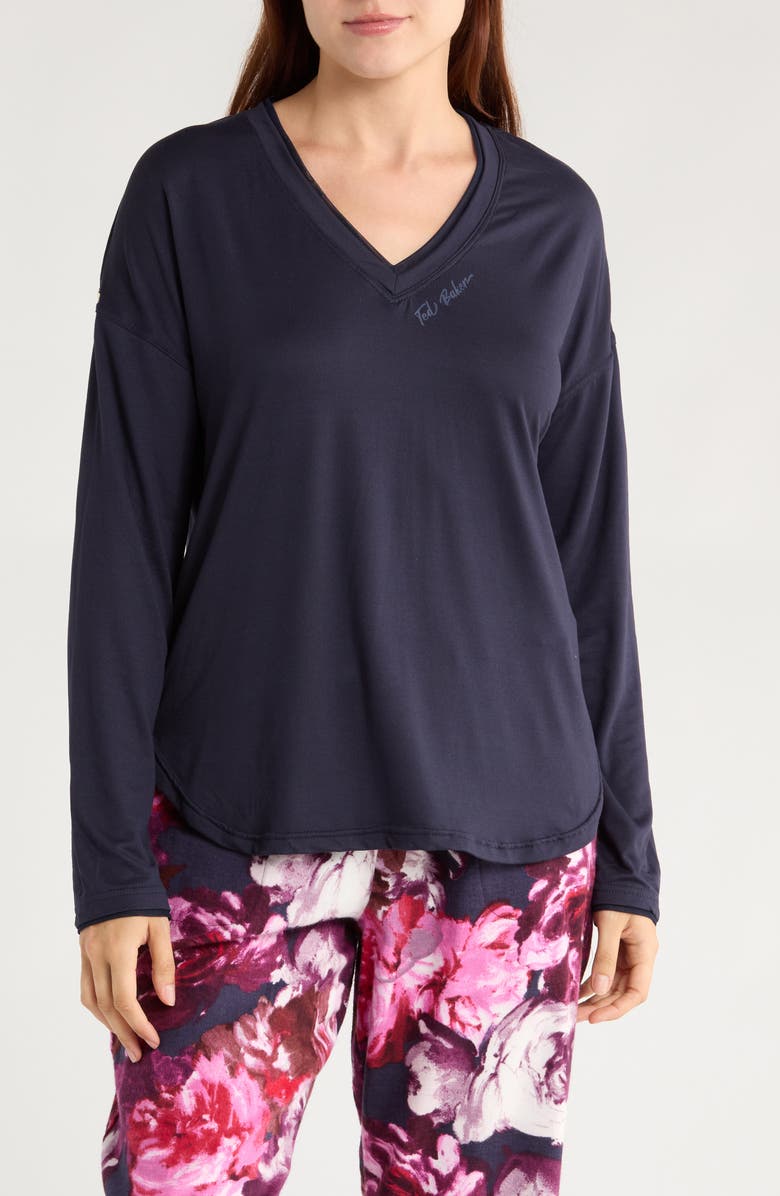 Ted Baker Sheer Mesh Trim Pajama Top, Main, color, Bartone Blue