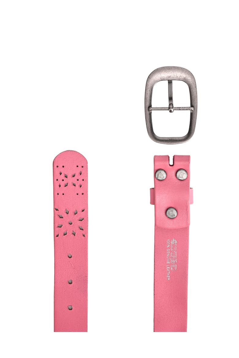 Blooming Genuine Leather Perforated Floral Vintage Belt, Alternate, color, Pink