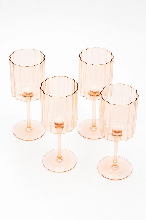 Scalloped Rim Fluted Wine Glass, Set of 4, 12oz, Amber