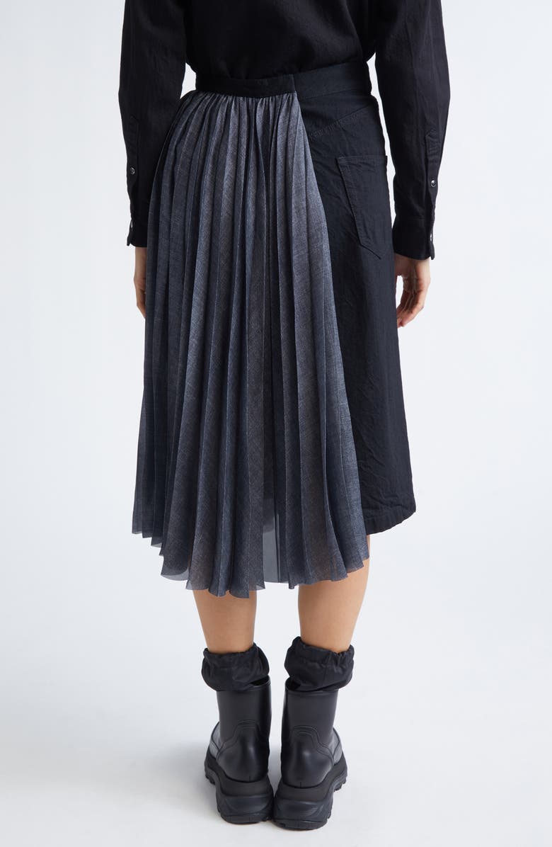 Sacai Mixed Media Midi Skirt, Alternate, color, Black