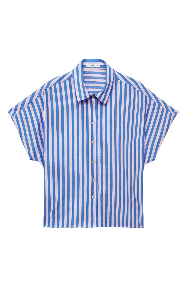 MANGO Stripe Short Sleeve Button-Up Shirt, Alternate, color, Blue