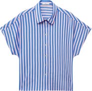 MANGO Stripe Short Sleeve Button-Up Shirt