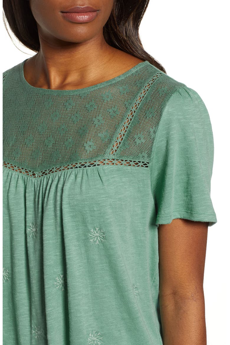 Embroidered Mesh Yoke Top, Alternate, color, GREEN WING