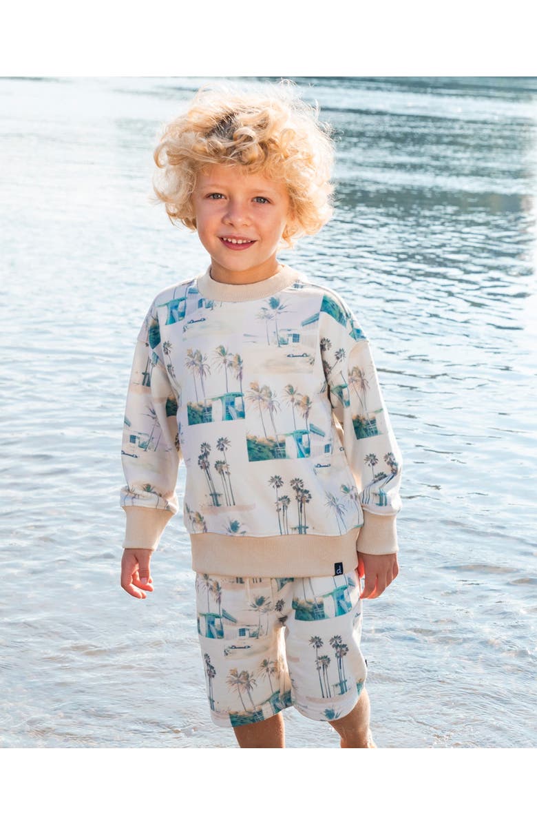 Deux par Deux Little Boy's Printed Pullover Sweatshirt Beige Palm Tree And Teal, Alternate, color, Beige Palm Tree And Teal