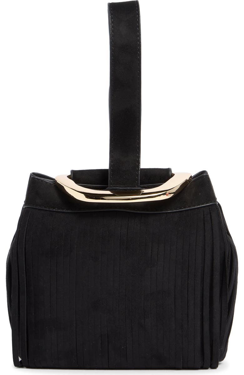 Dolce Vita Fringe Trim Mini Bucket Bag, Main, color, Black