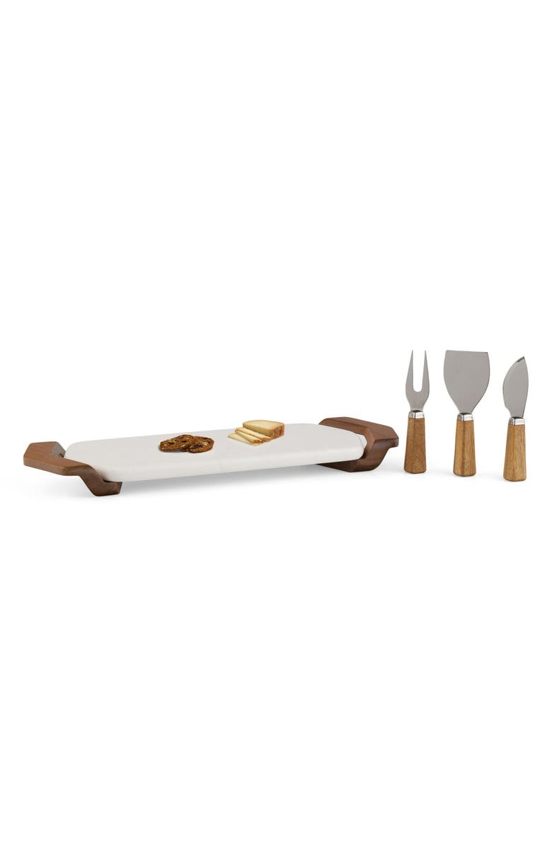 Nambé Chevron Cheese Board with Three Serving Pieces, Alternate, color, Brown