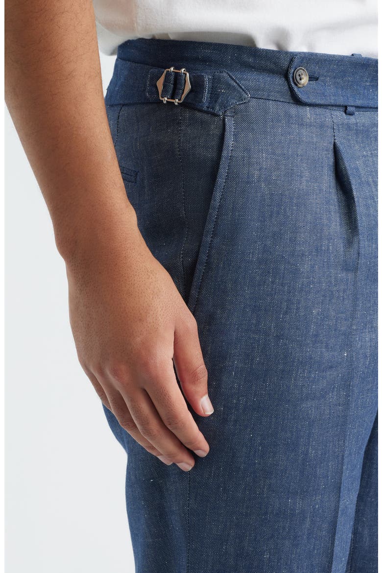 Parma Pleated Linen & Cotton Stretch Twill Dress Pants, Alternate, color, DENIM