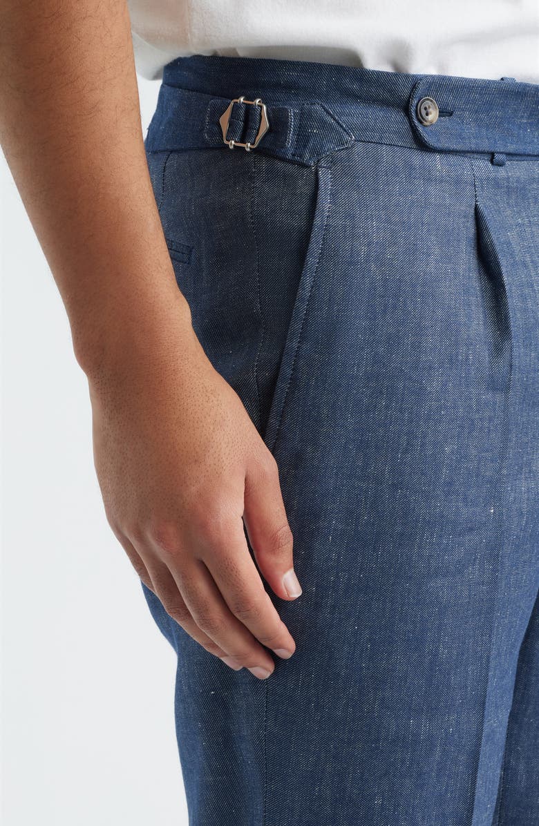 Jack Victor Parma Pleated Linen & Cotton Stretch Twill Dress Pants, Alternate, color, Denim