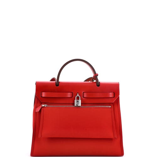 Pre-owned Hermes Hermes Herbag Zip Leather And Toile 31 In Pink