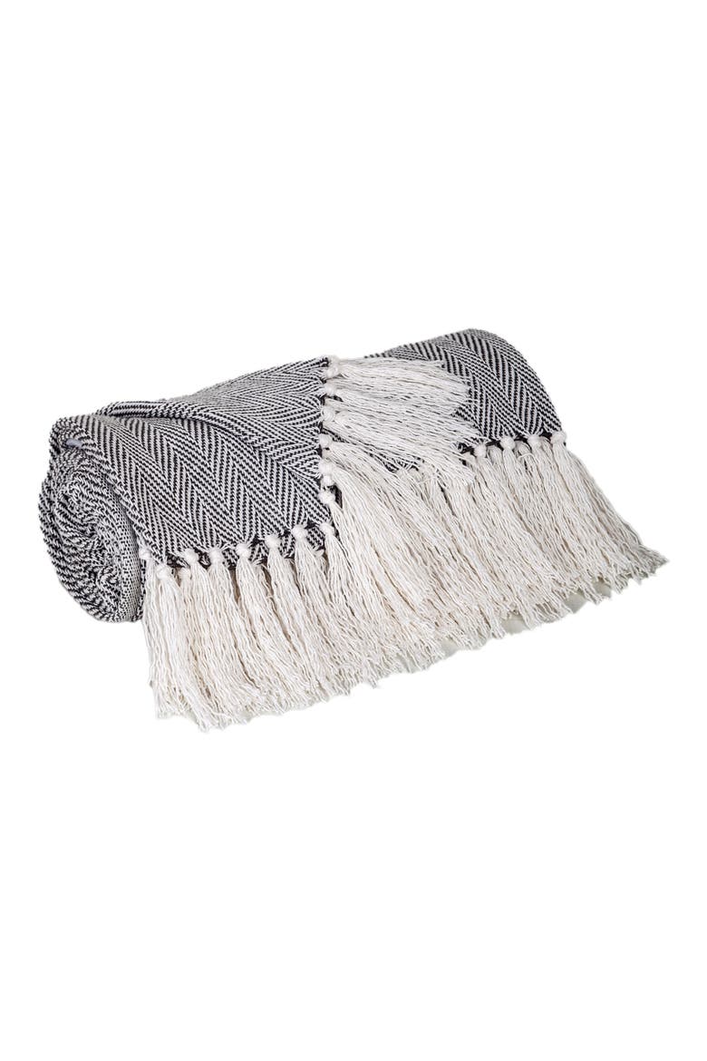 Isla Herringbone Fringe Trim Throw Blanket, Alternate, color, GRAY