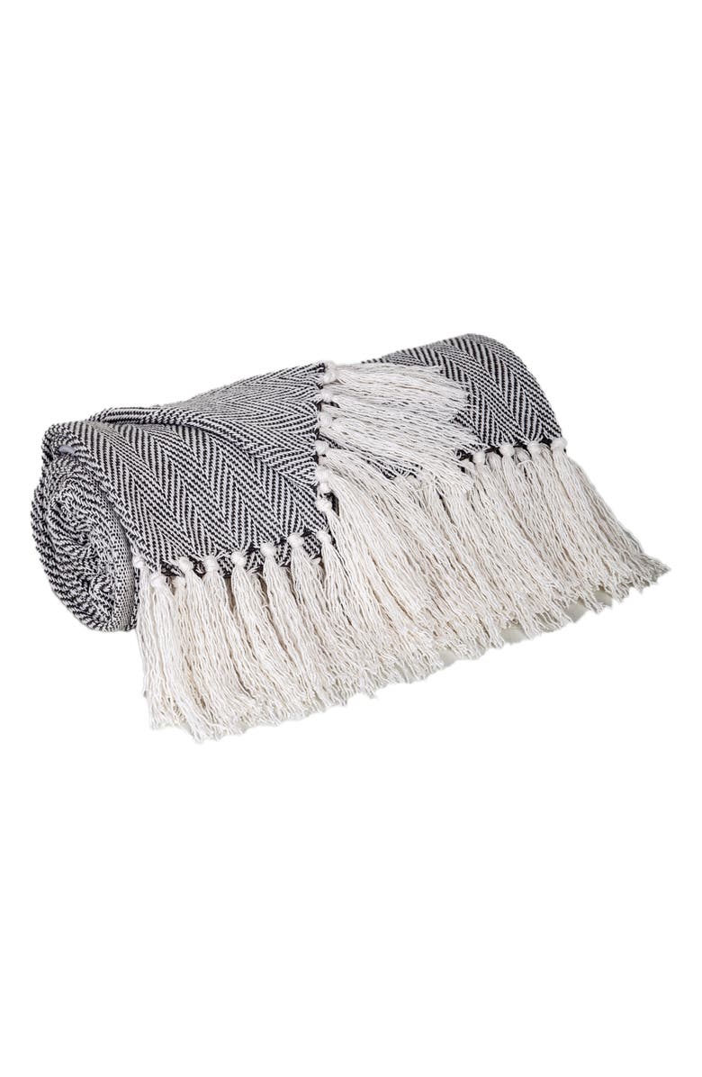PARKLAND COLLECTION Isla Herringbone Fringe Trim Throw Blanket, Alternate, color, Gray
