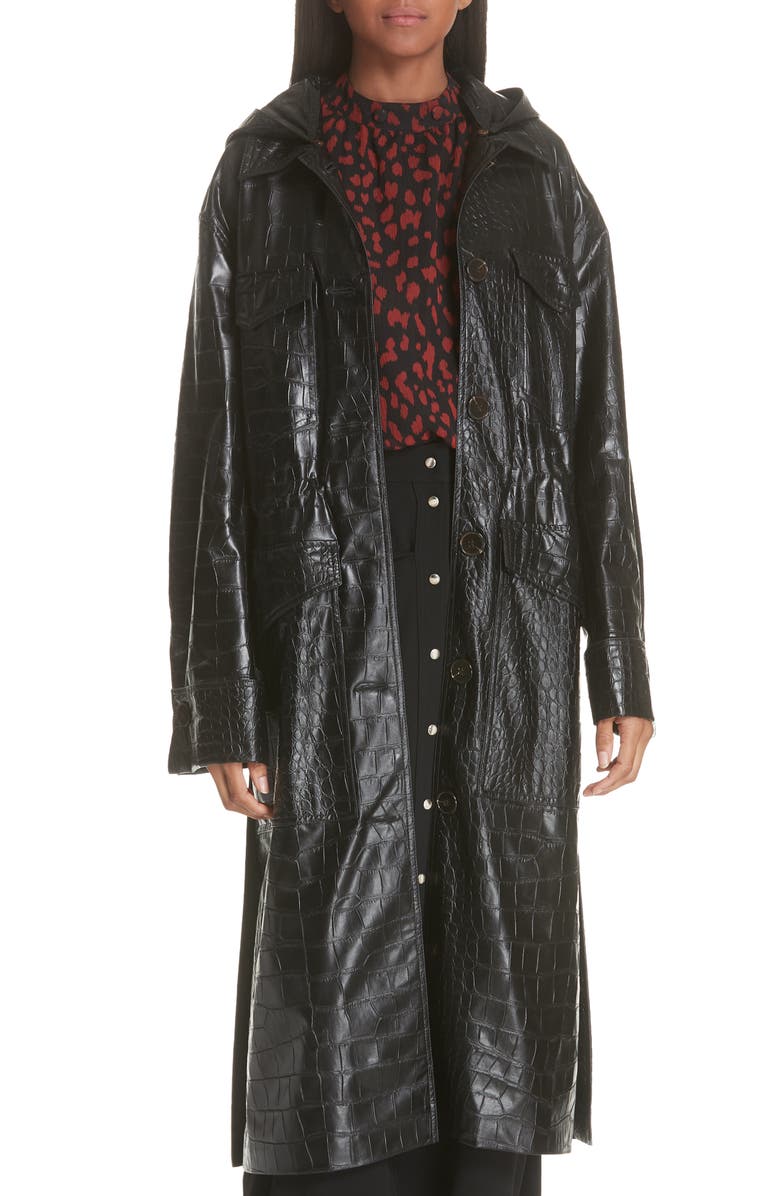 Nanushka Gus Faux Crocodile Trench Coat, Main, color,