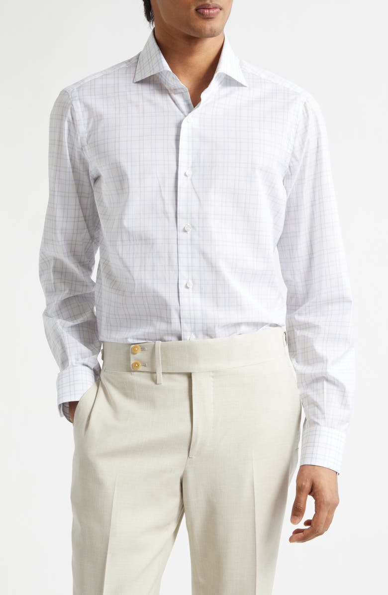 ISAIA Check Button-Up Shirt, Main, color, White