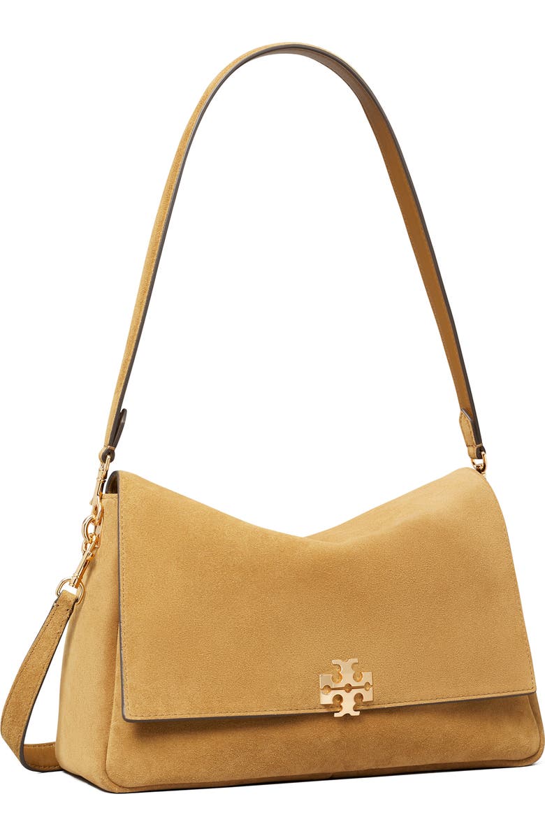 Tory Burch Charlie Suede Shoulder Bag, Alternate, color, Toffee