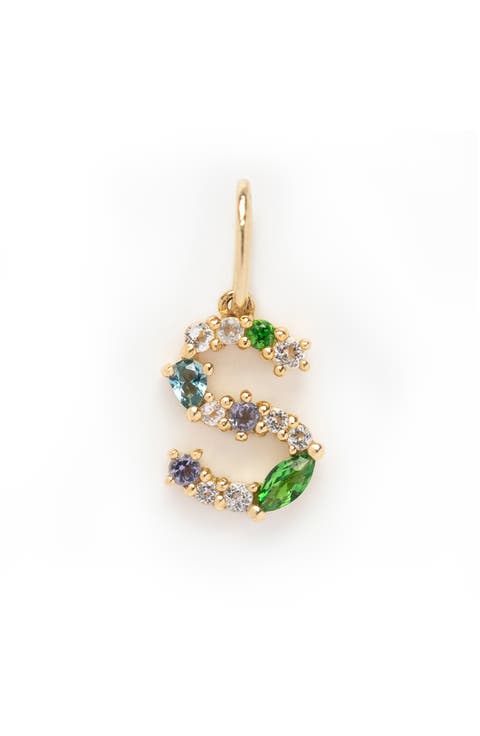 Solid 9K Gold & Semiprecious Stone Initial Charm