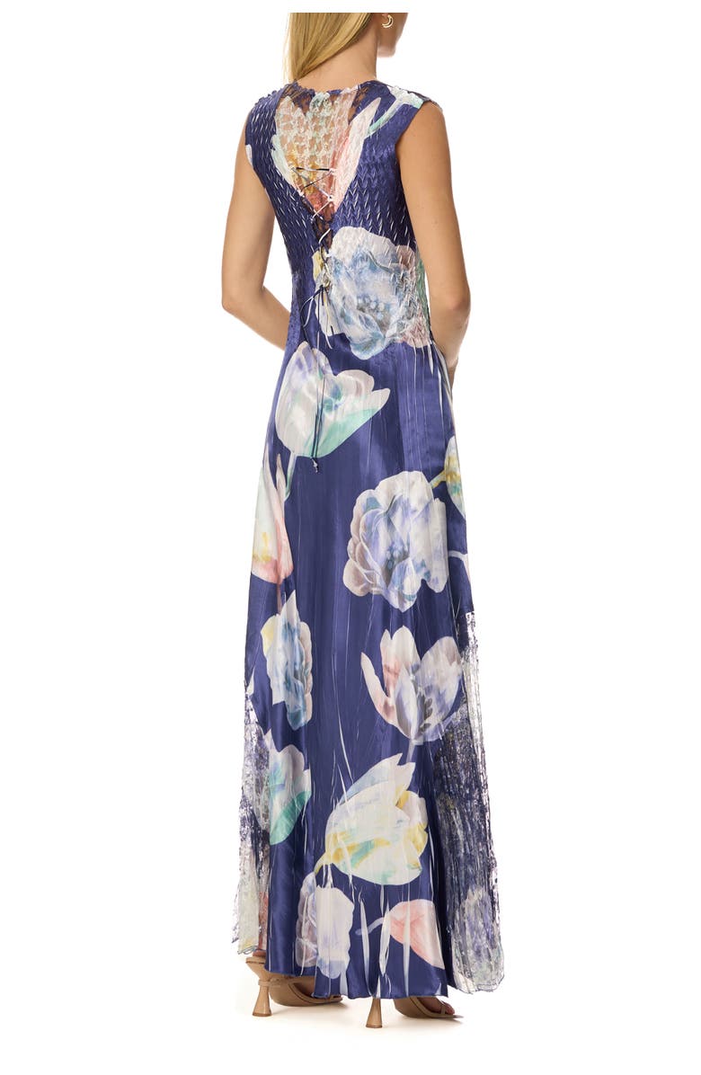 Komarov Floral Lace Up Back Maxi Dress, Alternate, color, Indigo Bloom