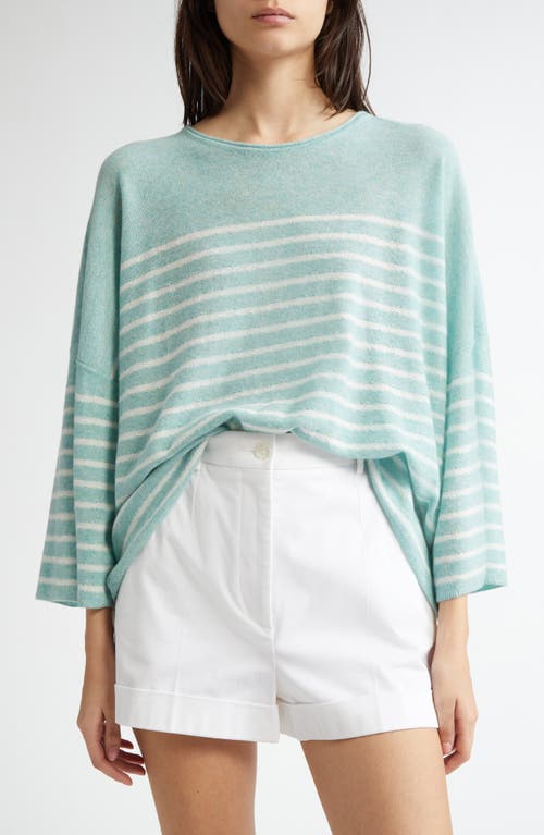 Johnstons Of Elgin Stripe Cashmere Sweater In Jade/zinc White