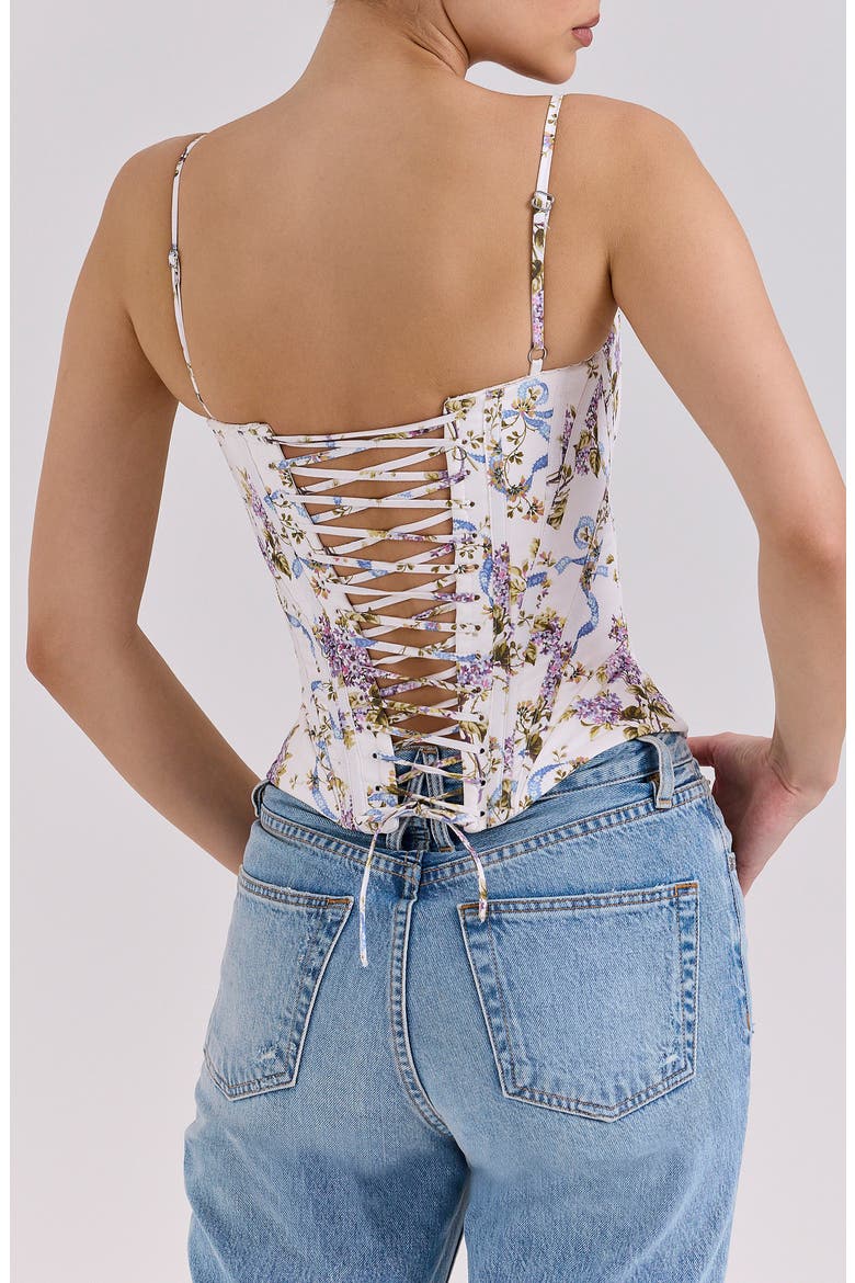 Cadie Stretch Cotton Corset Top, Alternate, color, RIBBON FLORAL