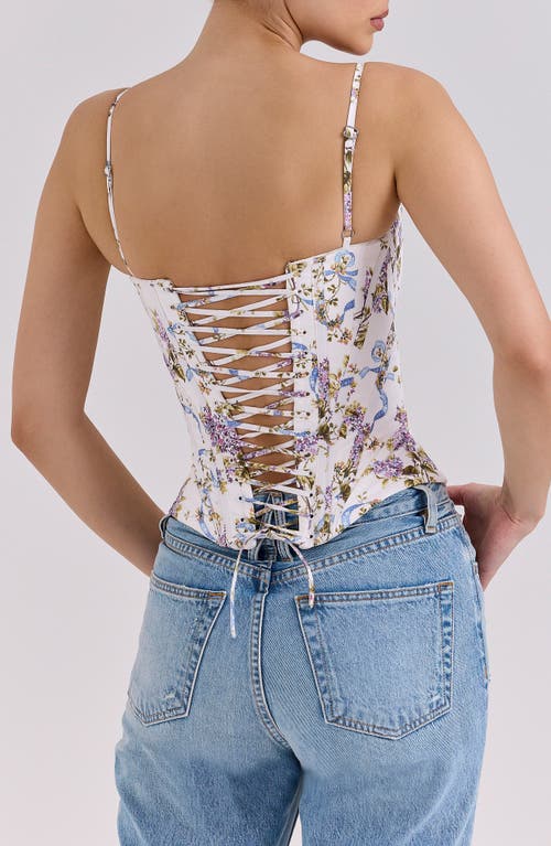 House Of Cb Cadie Stretch Cotton Corset Top In Ribbon Floral