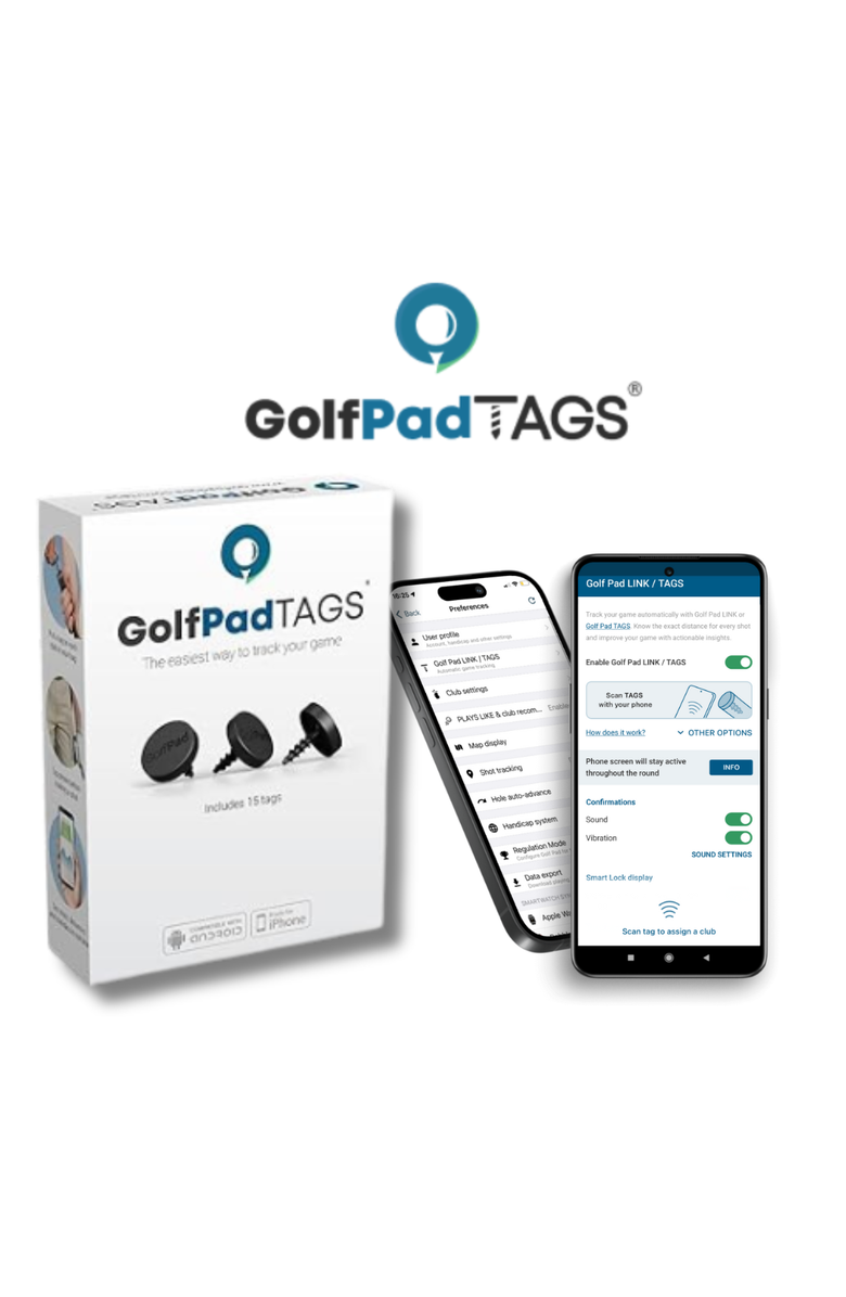 Golf Pad TAGS Automatic Golf Shot Tracking System for Android/Apple, Main, color, Black