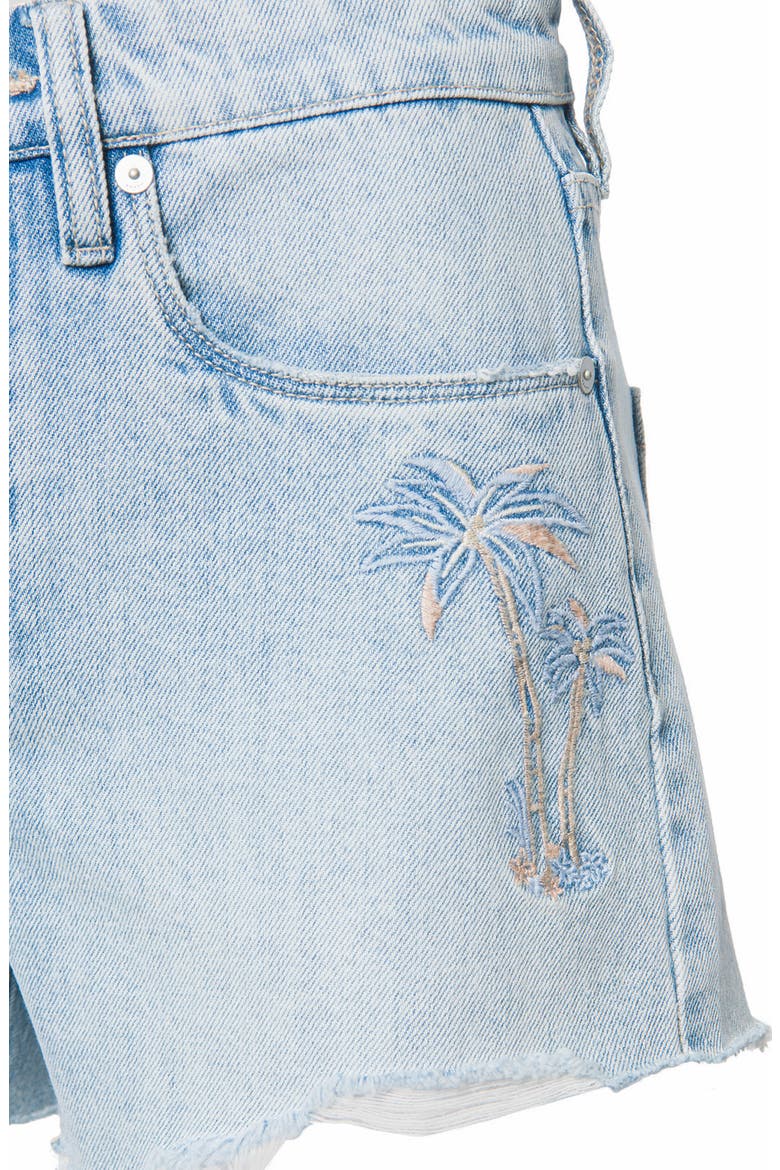 Palm Tree Embroidered High Waist Denim Shorts, Alternate, color, LIFES A BEACH